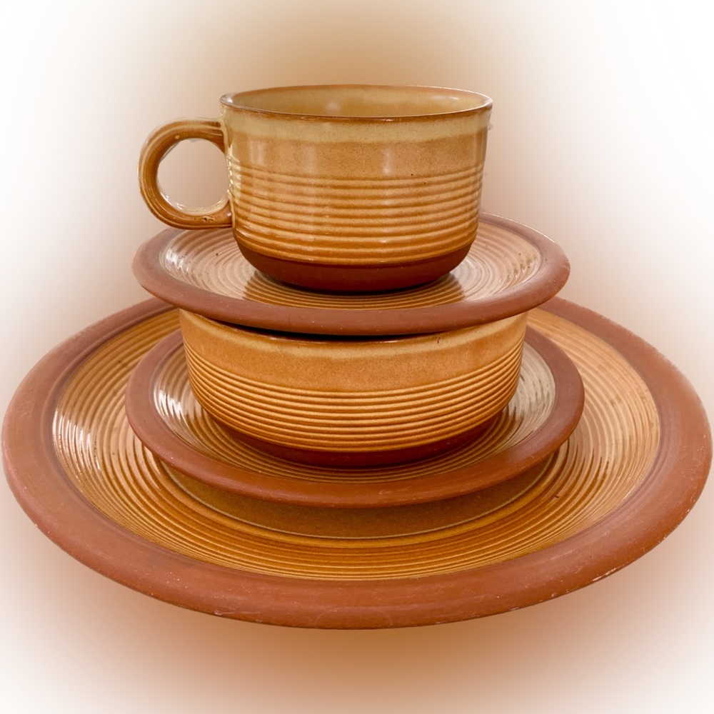 Stoneware Staffordshire Potteries England Brown Drip Glaze 5 Piece Set